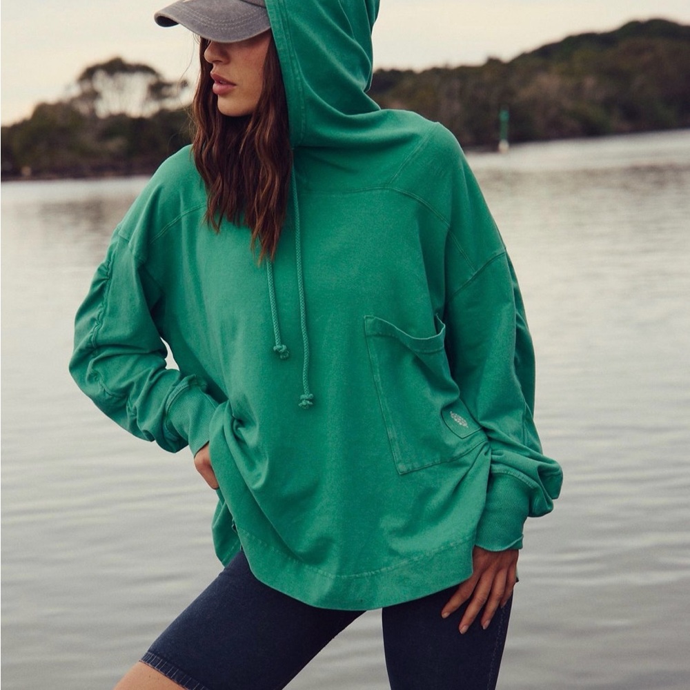 Free People Boxy Green Pullover Hoodie - Picture 3 of 4